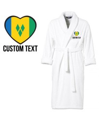 Saint Vincent and The Grenadines Flag Heart Shape Embroidery Logo with Custom Text Embroidered Bathrobes